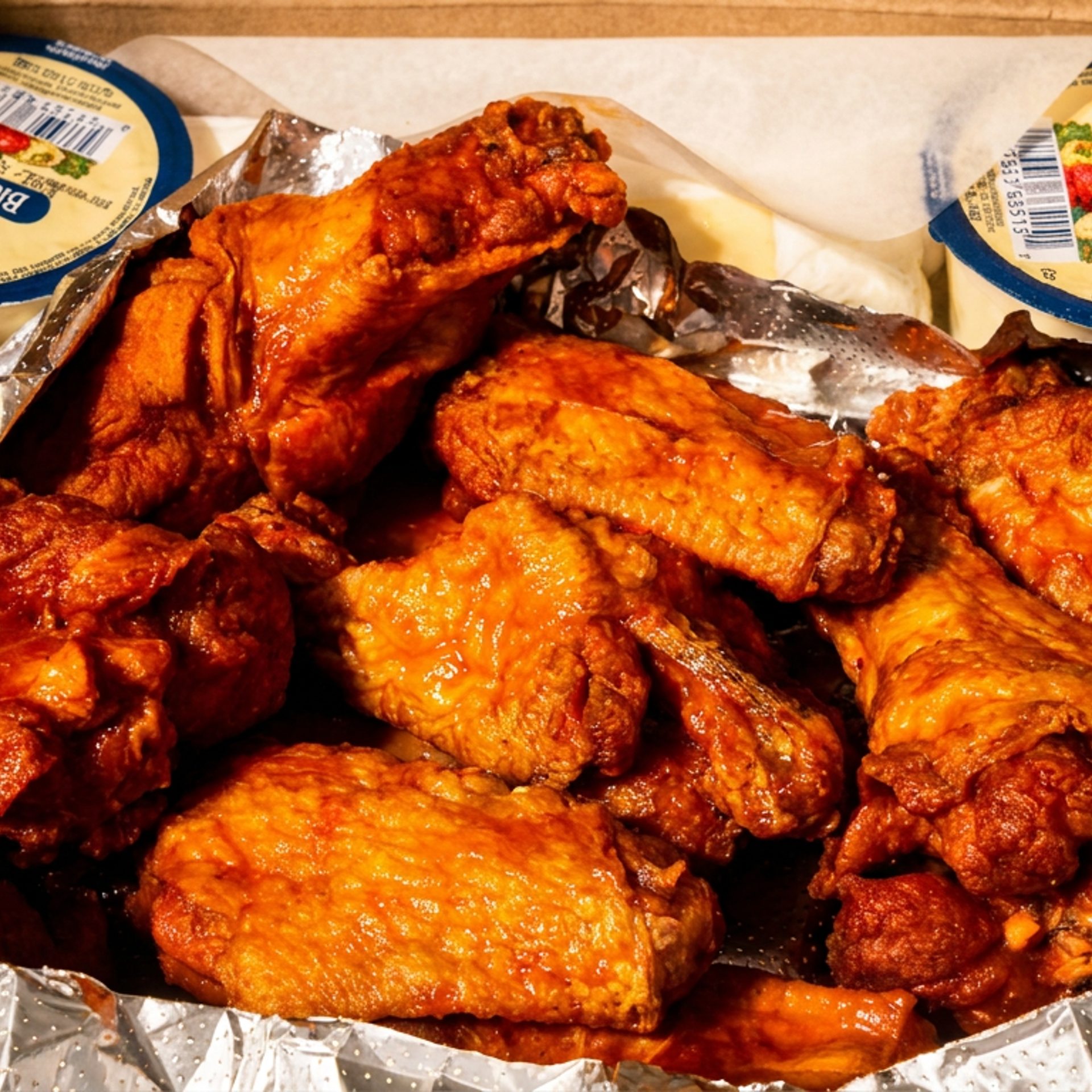 Pizza, wings, and fish fry
