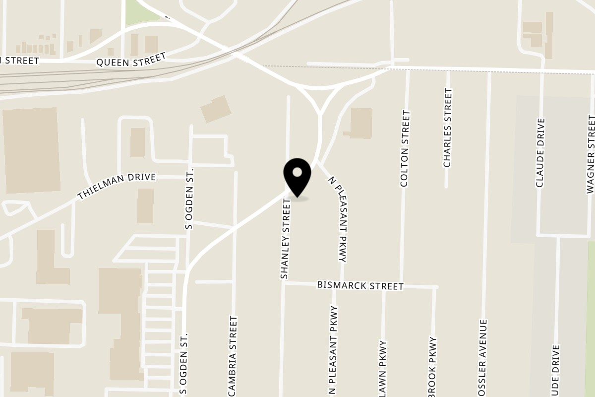 Map showing the location of Papa J's Pizza Bar & Grill on 395 Shanley St in Buffalo